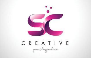 SC Letter Logo Design with Purple Colors and Dots vector