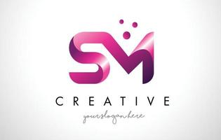 SM Letter Logo Design with Purple Colors and Dots vector