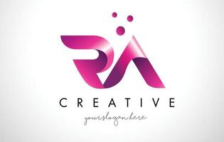 RA Letter Logo Design with Purple Colors and Dots vector