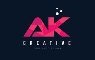 Logotipo de letra ak ak con concepto de triángulos rosa púrpura low poly vector