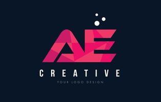 AE A D Letter Logo with Purple Low Poly Pink Triangles Concept vector