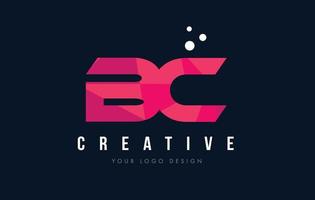 BC B C Letter Logo with Purple Low Poly Pink Triangles Concept vector