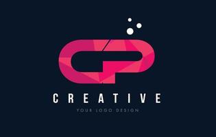 CP C P Letter Logo with Purple Low Poly Pink Triangles Concept vector