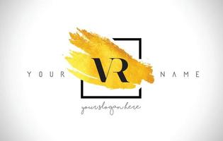 VR Golden Letter Logo Design with Creative Gold Brush Stroke vector