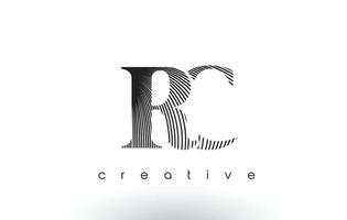 Diseño de logotipo rc con múltiples líneas y colores blanco y negro. vector
