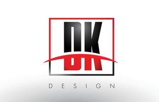 DK D K Logo Letters with Red and Black Colors and Swoosh. vector