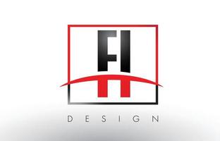 Letras del logotipo de fi fi con colores rojo y negro y swoosh. vector