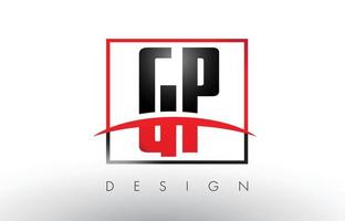 GP G P Logo Letters with Red and Black Colors and Swoosh. vector