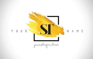 ST Golden Letter Logo Design with Creative Gold Brush Stroke vector