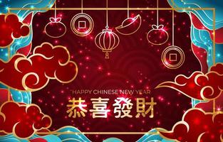 Fondo de gong xi fa cai con nube ondeando vector