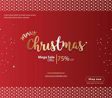 Feliz Navidad concepto de vector de banner, banner de venta de Navidad de 2022 marco de Navidad con fondo rojo