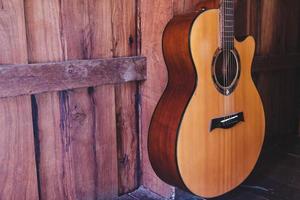 classical guitar on wooden background photo