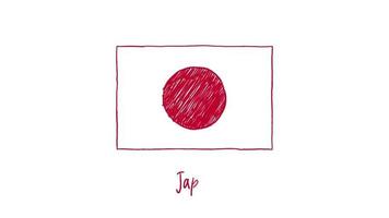 video di animazione con pennarello della bandiera del Giappone o schizzo a matita