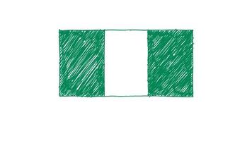 vidéo d'animation de marqueur de drapeau du nigeria ou de croquis au crayon video