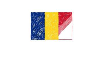 vidéo d'animation de marqueur de drapeau de la roumanie ou de croquis au crayon video