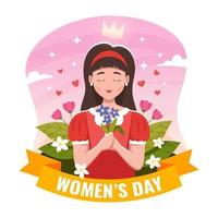 Happy Womens Day with Female Character Holding Flower