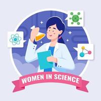 científica femenina haciendo investigación y experimento. vector