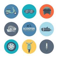 Conjunto de iconos planos de transporte de scooter. conjunto de vector de estilo moderno y colorido