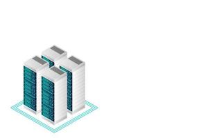 Server room isometric vector, futuristic technology of data protection and processing vector