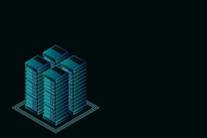 Server room isometric vector, futuristic technology of data protection and processing vector