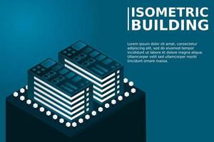 Smart city or intelligent building isometric vector concept. Modern smart city urban planning and development infrastructure buildings