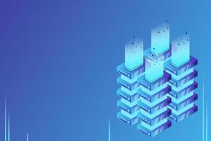 Server room isometric vector, futuristic technology of data protection and processing vector