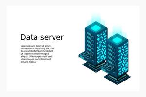 Datacenter isometric vector illustration. Abstract 3d hosting server or data center room background