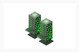 Datacenter isometric vector illustration. Abstract 3d hosting server or data center room background