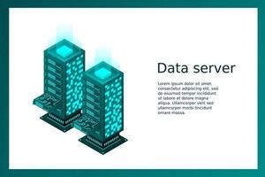 Datacenter isometric vector illustration. Abstract 3d hosting server or data center room background