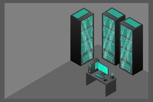 Web hosting and big data processing, server room rack vector