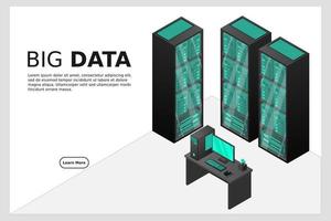 alojamiento web y procesamiento de big data, rack de sala de servidores vector