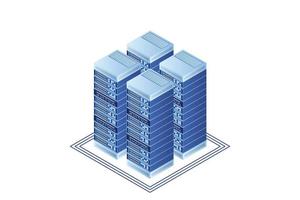 Server room isometric vector, futuristic technology of data protection and processing vector