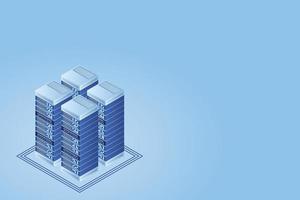 Server room isometric vector, futuristic technology of data protection and processing vector