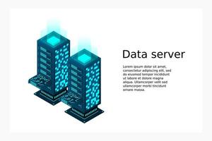 Datacenter isometric vector illustration. Abstract 3d hosting server or data center room background