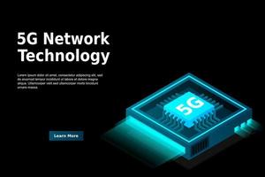 5G network processor illustration. Mobile wireless internet of next generation. Isometric futuristic micro chip. micro chip illustration vector