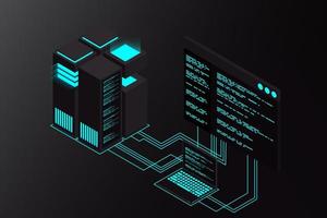 Isometric Data center. 3d isometric concept big data center with server vector