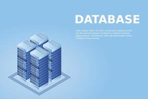 Server room isometric vector, futuristic technology of data protection and processing vector