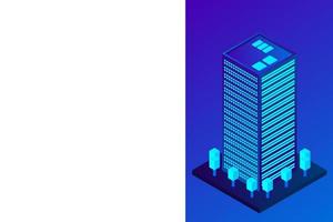 Smart city or intelligent building isometric vector concept. Modern smart city urban planning and development infrastructure buildings