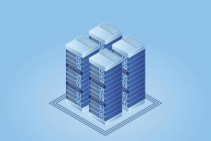 Server room isometric vector, futuristic technology of data protection and processing vector