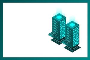 Datacenter isometric vector illustration. Abstract 3d hosting server or data center room background