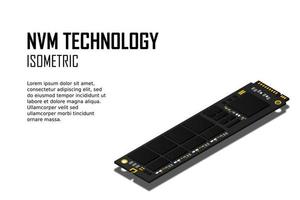 NVME Express M.2 memory realistic 3d isometric illustration, random access memory, personal computer hardware component vector