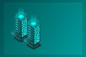 Datacenter isometric vector illustration. Abstract 3d hosting server or data center room background