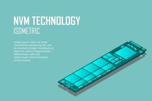 NVME Express M.2 memory realistic 3d isometric illustration, random access memory, personal computer hardware component vector