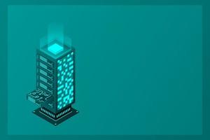 Datacenter isometric vector illustration. Abstract 3d hosting server or data center room background