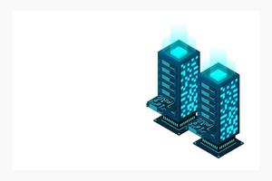 Datacenter isometric vector illustration. Abstract 3d hosting server or data center room background