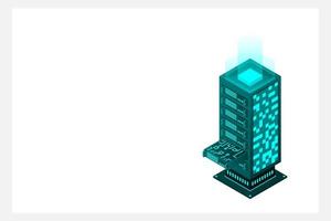 Datacenter isometric vector illustration. Abstract 3d hosting server or data center room background