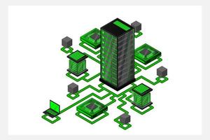 Concept of data network management .Vector isometric map with business networking servers computers and devices vector