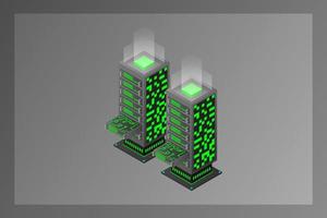 Datacenter isometric vector illustration. Abstract 3d hosting server or data center room background