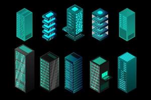 isometric set server equipment isolated background vector