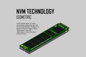 NVME Express M.2 memory realistic 3d isometric illustration, random access memory, personal computer hardware component vector